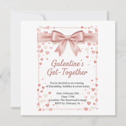 Elegant Rose Gold Galentine's Day Invitation Templ Dankeskarte (Vorderseite)