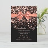 Elegant Rose Gold Glam Red Bow Christmas Party Einladung (Stehend Vorderseite)