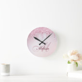 Elegant Rose Gold Glitter drip trendy Runde Wanduhr (Zuhause)
