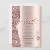 Elegant Rose Gold Glitter Script Champagne Einladung (Vorderseite)
