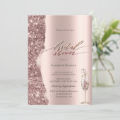 Elegant Rose Gold Glitter Script Champagne Einladung (Stehend Vorderseite)