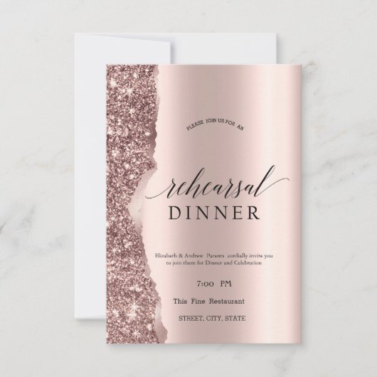 Elegant Rose Gold Glitter Script  Einladung (Vorderseite)