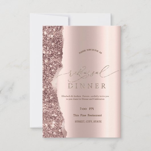 Elegant Rose Gold Glitter Script  Einladung (Vorderseite)