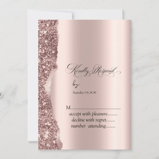 Elegant Rose Gold Glitter Script Einladung (Vorderseite)