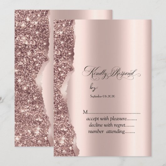 Elegant Rose Gold Glitter Script Einladung (Vorne/Hinten)
