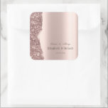 Elegant Rose Gold Glitter Script  Quadratischer Aufkleber<br><div class="desc">Elegant chic glitter border on a rose gold background. A beautifully designed invitation that can be customized with your name. Select the "customize" button to change the font style,  color,  and size.</div>