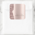 Elegant Rose Gold Glitter Script  Quadratischer Aufkleber<br><div class="desc">Elegant chic glitter border on a rose gold background. A beautifully designed invitation that can be customized with your name. Select the "customize" button to change the font style,  color,  and size.</div>