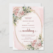 Elegant Rose Gold Greenery Blush Wedding Invites Einladung (Vorderseite)