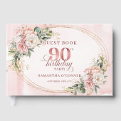 Elegant Rose Gold Greenery Floral 90th Birthday  Gästebuch (Vorderseite)