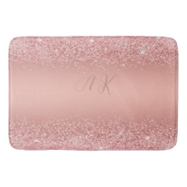Elegant Rose Gold Luxe Shimmer Monogram  Badematte