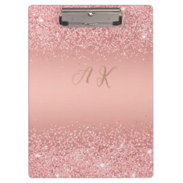 Elegant Rose Gold Luxe Shimmer Monogram  Klemmbrett
