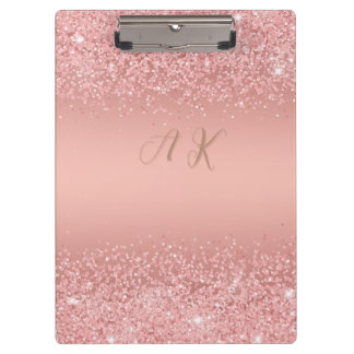 Elegant Rose Gold Luxe Shimmer Monogram  Klemmbrett