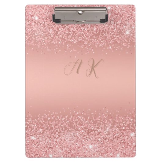 Elegant Rose Gold Luxe Shimmer Monogram  Klemmbrett (Vorderseite)