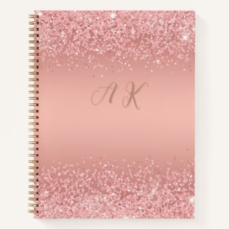 Elegant Rose Gold Luxe Shimmer Monogram Notizblock