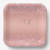 Elegant Rose Gold Luxe Shimmer Monogram Pappteller (Vorderseite)