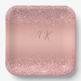 Elegant Rose Gold Luxe Shimmer Monogram Pappteller