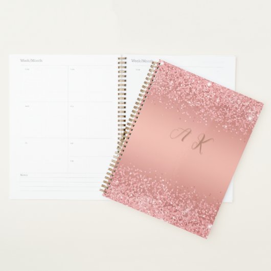 Elegant Rose Gold Luxe Shimmer Monogram Planer (Anzeige)