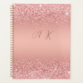 Elegant Rose Gold Luxe Shimmer Monogram Planer (Vorderseite)