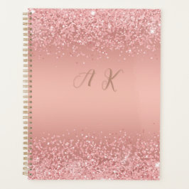 Elegant Rose Gold Luxe Shimmer Monogram Planer