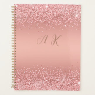 Elegant Rose Gold Luxe Shimmer Monogram Planer