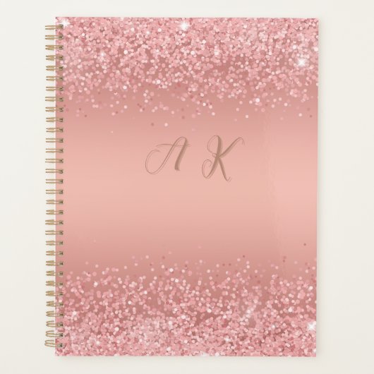 Elegant Rose Gold Luxe Shimmer Monogram Planer (Vorderseite)