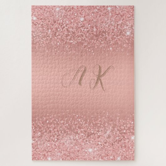 Elegant Rose Gold Luxe Shimmer Monogram Puzzle (Vertikal)