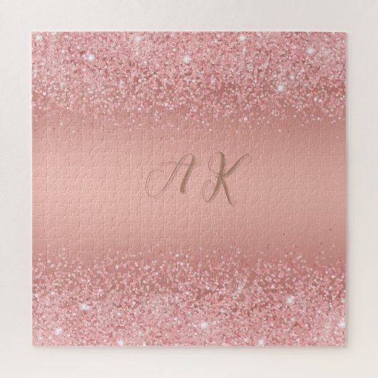 Elegant Rose Gold Luxe Shimmer Monogram Puzzle (Vertikal)