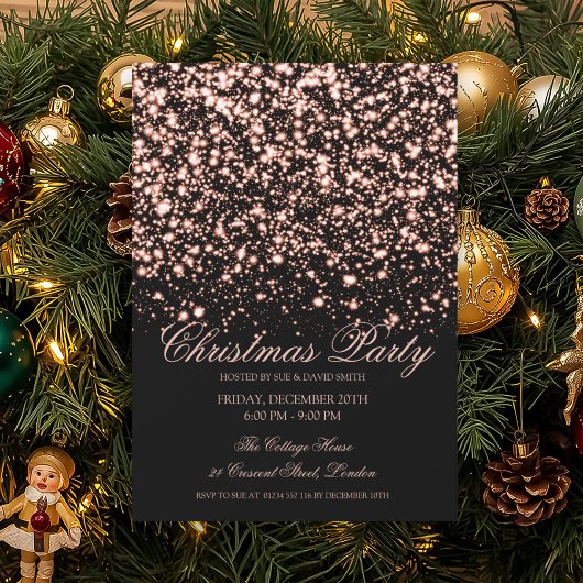 Elegant Rose Gold Midnight Glam Christmas Party  Einladung
