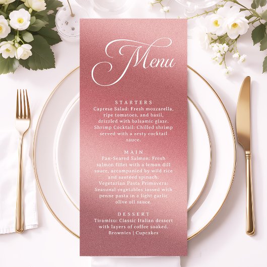 Elegant Rose Gold Modern Wedding Dinner Menükarte