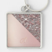 Elegant Rose Gold Monogram Button Schlüsselanhänger (Vorne)