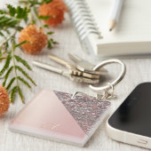 Elegant Rose Gold Monogram Button Schlüsselanhänger (Vorderseite rechts)