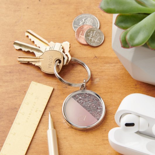 Elegant Rose Gold Monogram Button Schlüsselanhänger (Schreibtisch)