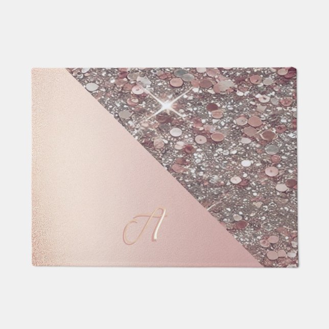 Elegant Rose Gold Monogram Fußmatte (Vorderseite)