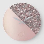 Elegant Rose Gold Monogram Große Wanduhr (Vorderseite)