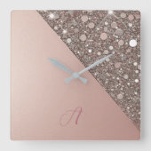 Elegant Rose Gold Monogram Quadratische Wanduhr (Vorderseite)