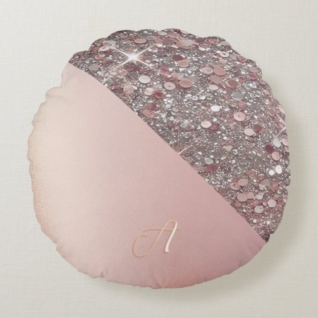 Elegant Rose Gold Monogram Rundes Kissen (Vorderseite)
