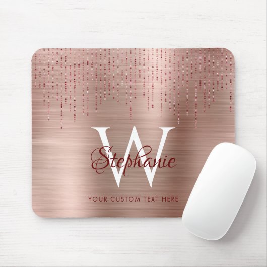 Elegant Rose Gold Monogram Sparkle Mousepad (Mit Mouse)