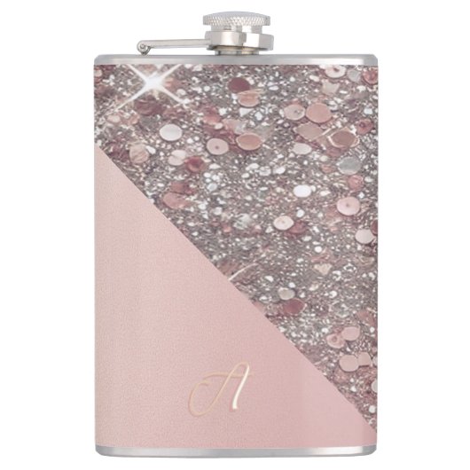 Elegant Rose Gold Monogram Vinyl Wrapped Flask Flachmann (Vorderseite)