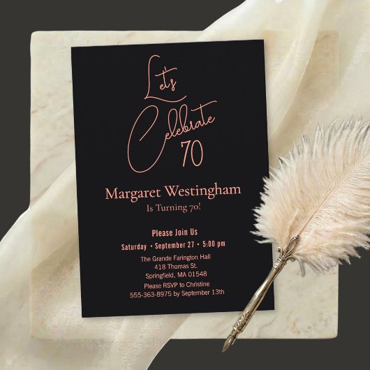 Elegant Rose Gold Script Typography 70th Birthday Einladung