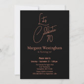 Elegant Rose Gold Script Typography 70th Birthday Einladung (Vorderseite)