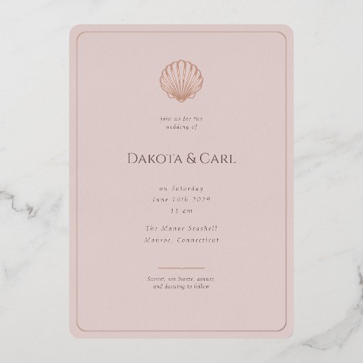Elegant Rose Gold Seashell Wedding Folieneinladung (Vorderseite)