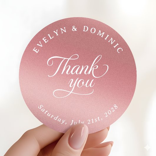 Elegant Rose Gold Wedding Thank You Favor Runder Aufkleber