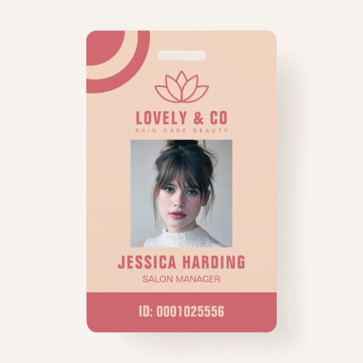 Elegant Rose & Ivory Salon Employee Qr Code  Ausweis (Vorderseite)