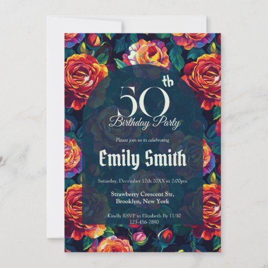 Elegant Rose Luxury 40Th Birthday Einladung (Vorderseite)