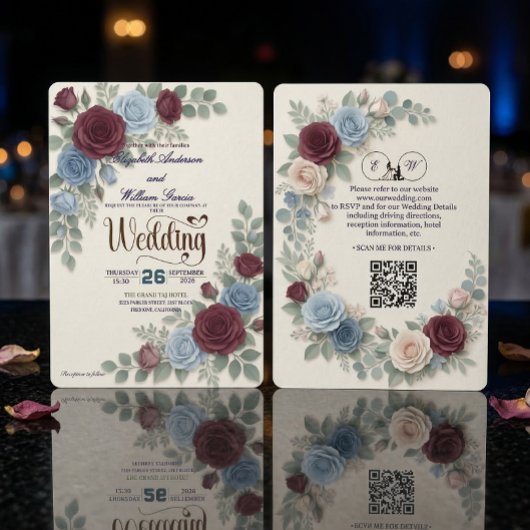 Elegant Rose Modern QR Code Wedding Einladung