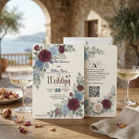 Elegant Rose Modern QR Code Wedding Einladung