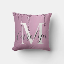 Elegant Rose Pink Glitter Drip Throw Pillow Kissen