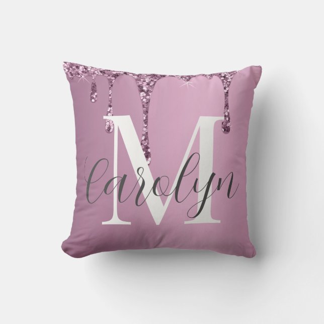 Elegant Rose Pink Glitter Drip Throw Pillow Kissen (Vorderseite)
