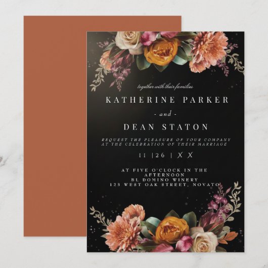 Elegant Rose Wedding Einladung (Vorne/Hinten)