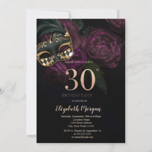 Elegant Rosen Maskenball Konfetti 30. Einladung